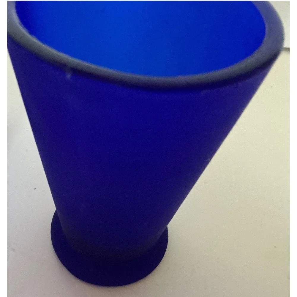 Cobalt Blue Frosted Glass Shot Glasses Set of 3 Tapered Conical Barware